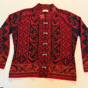 Women’s Hand Knit Alpaca Cardigan Sweater with Embroidered Collar size Large